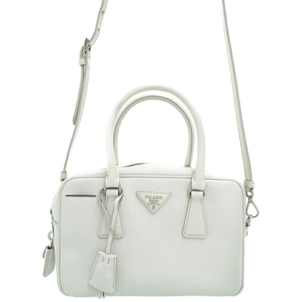 Prada Saffiano Lux Leather Bowler Bag White